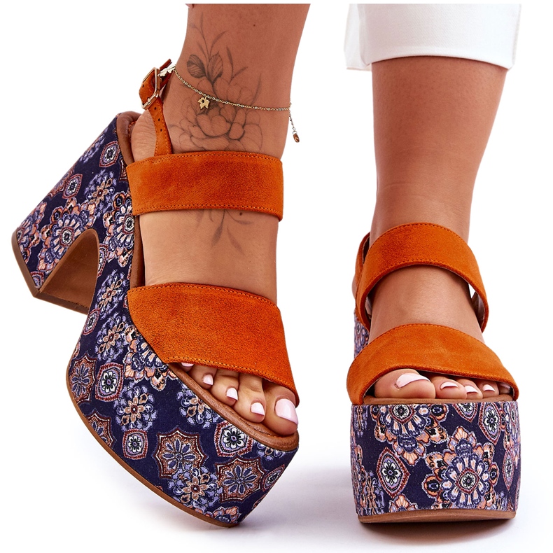 Sandália de salto alto de couro Maciejka 06089-18 laranja