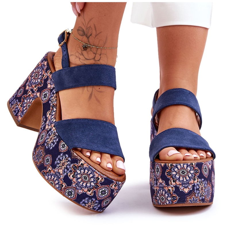 Sandália de salto alto de couro Maciejka 06089-17 azul marinho