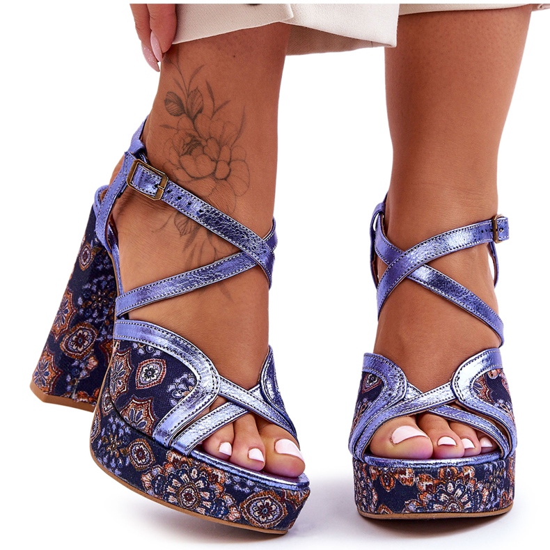 Sandália Salto Couro Maciejka 06084-17 Azul Marinho