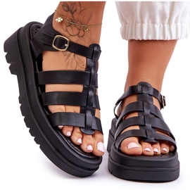 Sandálias de Couro com Tiras Colet Pretas preto Sandálias de Couro com Tiras Colet Pretas preto