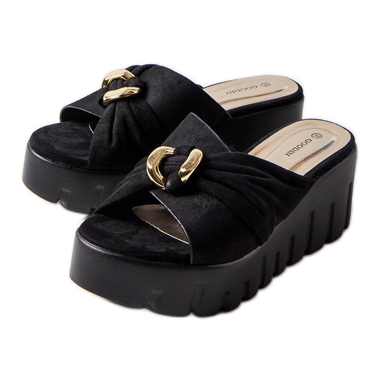 Goodin Chinelos de cunha de mulher Laura pretos