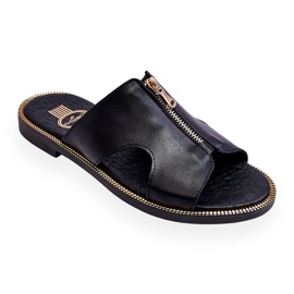 Lemar Chinelos Femininos com Zíper Decorativo Preto Clarence Lemar Chinelos Femininos com Zíper Decorativo Preto Clarence