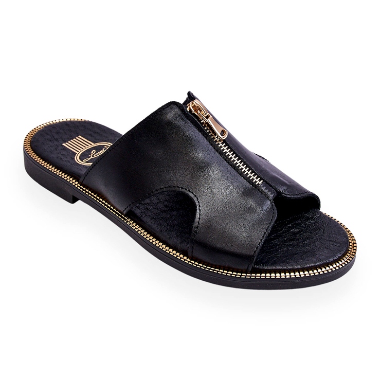 Lemar Chinelos Femininos com Zíper Decorativo Preto Clarence