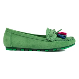 Mocassim boho de camurça verde Shelovet com franjas Mocassim boho de camurça verde Shelovet com franjas