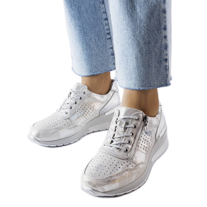 Goodin Sapatos de couro vazados prata Jazzar