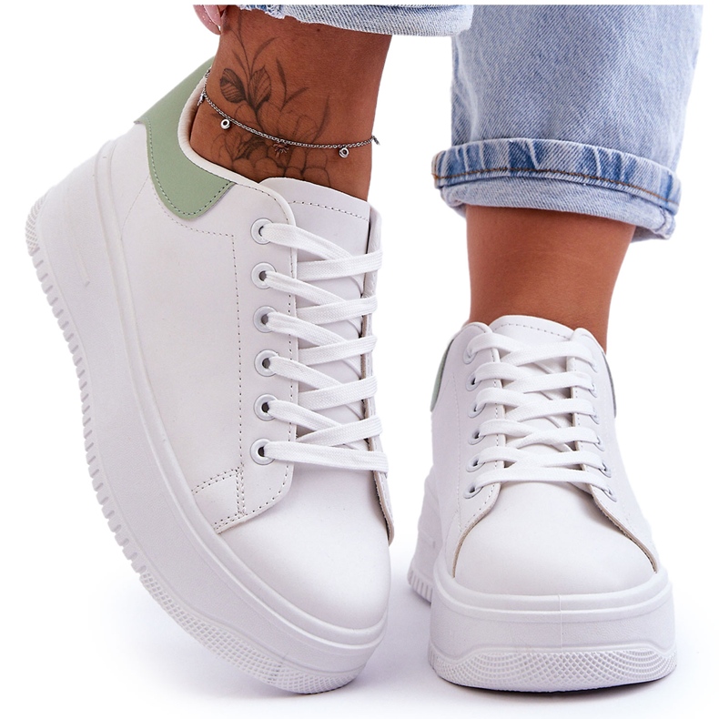 Sapatos esportivos femininos clássicos branco-verde viagem noturna
