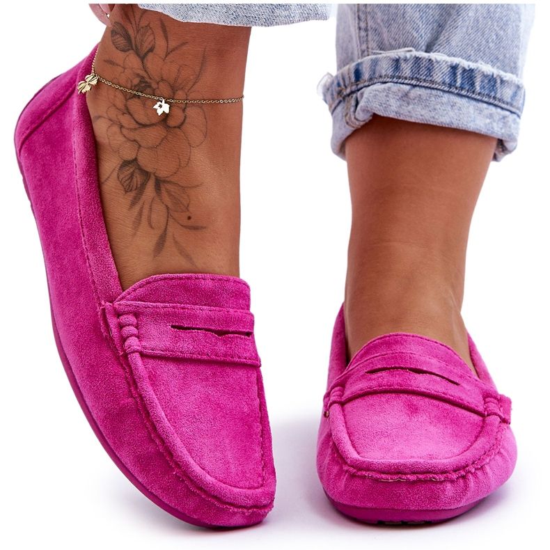 Mocassins femininos de camurça rosa Lenvie