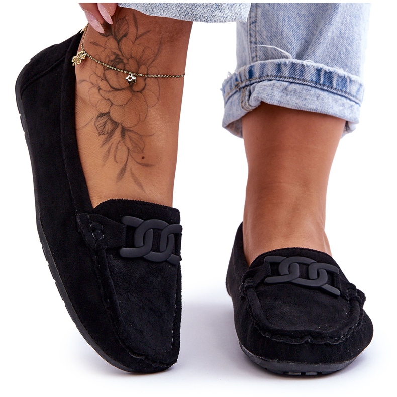 Mocassins femininos de camurça da moda preto Rabell