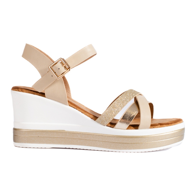 Sandálias de cunha Shelovet bege de mulher