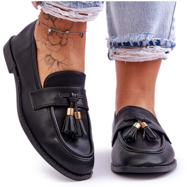 Mocassim clássico de couro com franjas preto Camis
