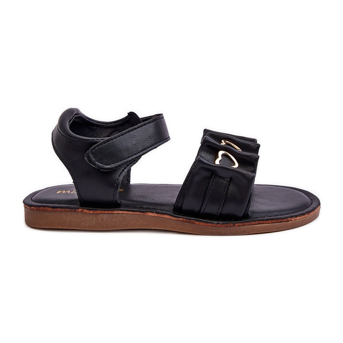 Sandália Infantil Com Velcro Corações Preto Havana