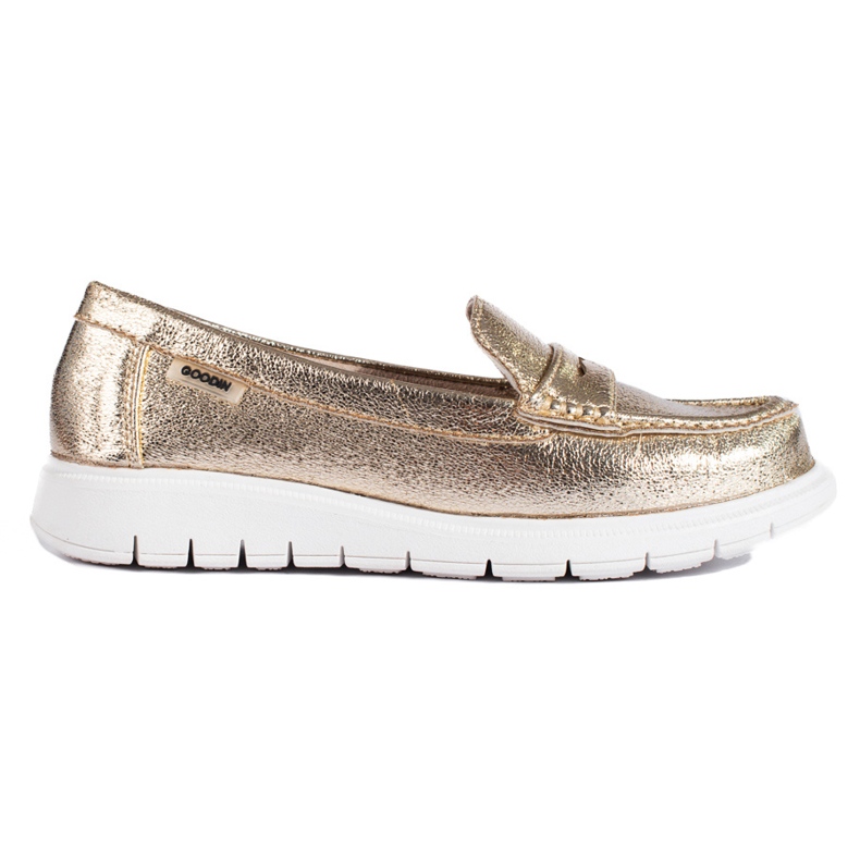 Mocassins de ouro em uma plataforma Shelovet grossa dourado