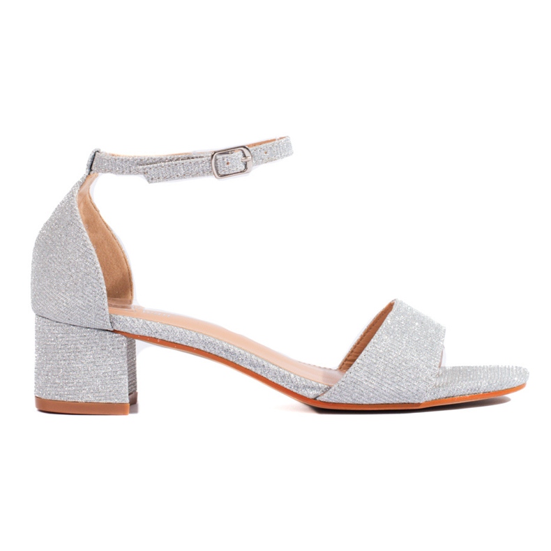 Elegante sandália de salto baixo com brilho prateado, Shelovet prata