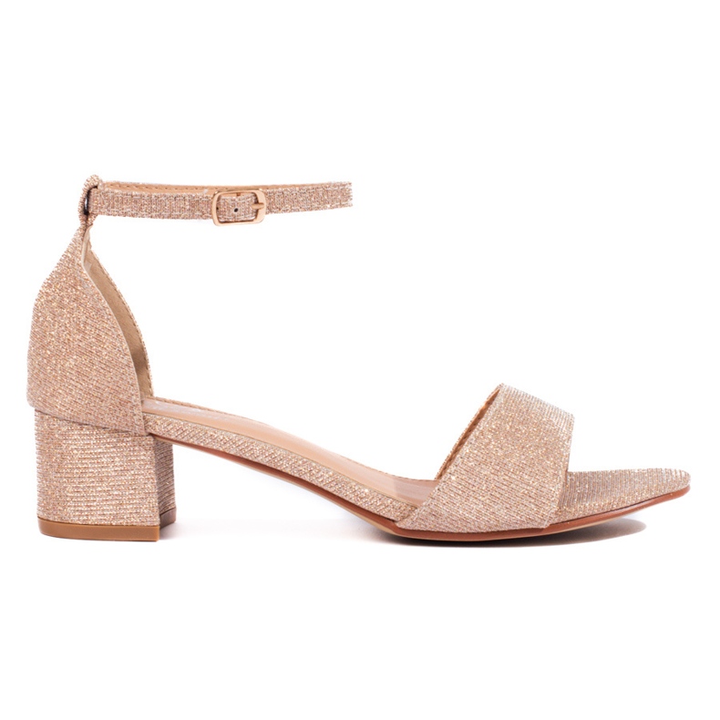 Sandálias elegantes com glitter e salto baixo Shelovet gold dourado