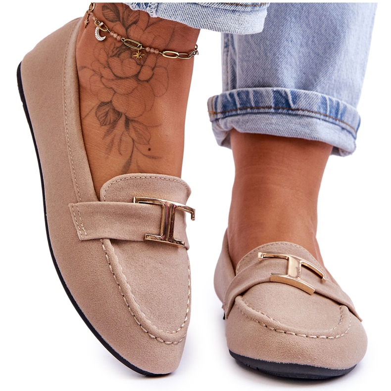 Mocassins Slip-on Clássicos com Decoração, Bege Claro
