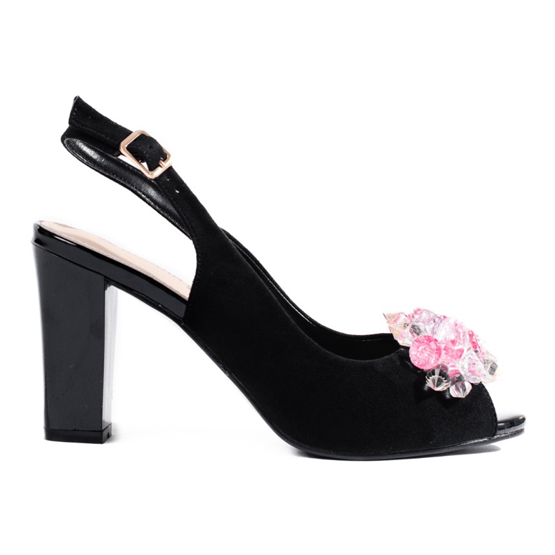 Sandálias de mulher salto alto com cristais Shelovet preto