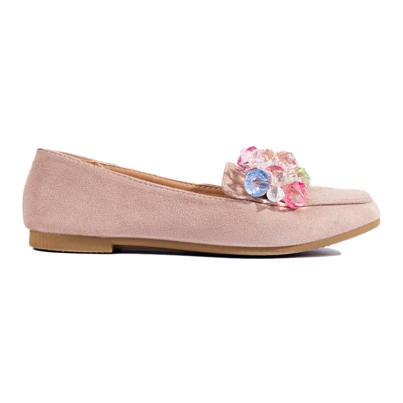 Mocassim de camurça bege com cristais da Shelovet Mocassim de camurça bege com cristais da Shelovet