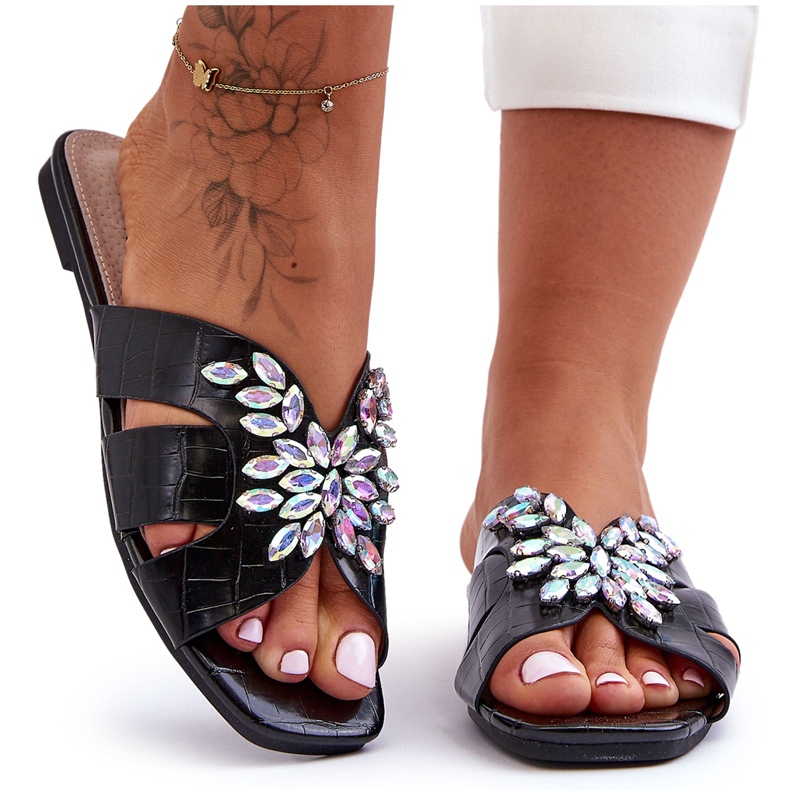 Chinelos Com Pedras Decorativas S.Barski 617-22 Preto