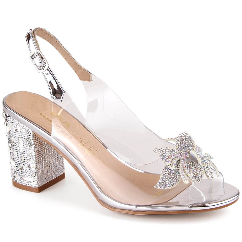 Sandálias femininas prata transparente com zircões S.Barski MR1037-18 Sandálias femininas prata transparente com zircões S.Barski MR1037-18