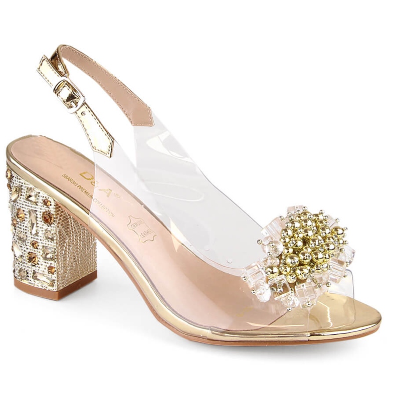 Sandálias femininas transparentes em poste dourado com miçangas S.Barski MR1037-19