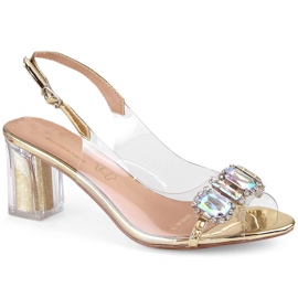 Sandálias femininas transparentes em poste com zircões dourados S.Barski MR1037-42