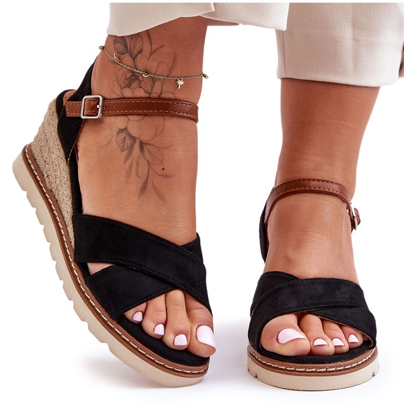 Sandálias de cunha de camurça clara preto Celine