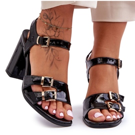 S. BARSKI Sandália preta lacada S.Barski 80-3 salto alto preto