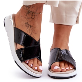 Chinelos de cunha baixa laqueados S.Barski AL22469 preto