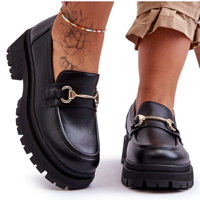 PS1 Mocassim feminino clássico plataforma preto Miracle