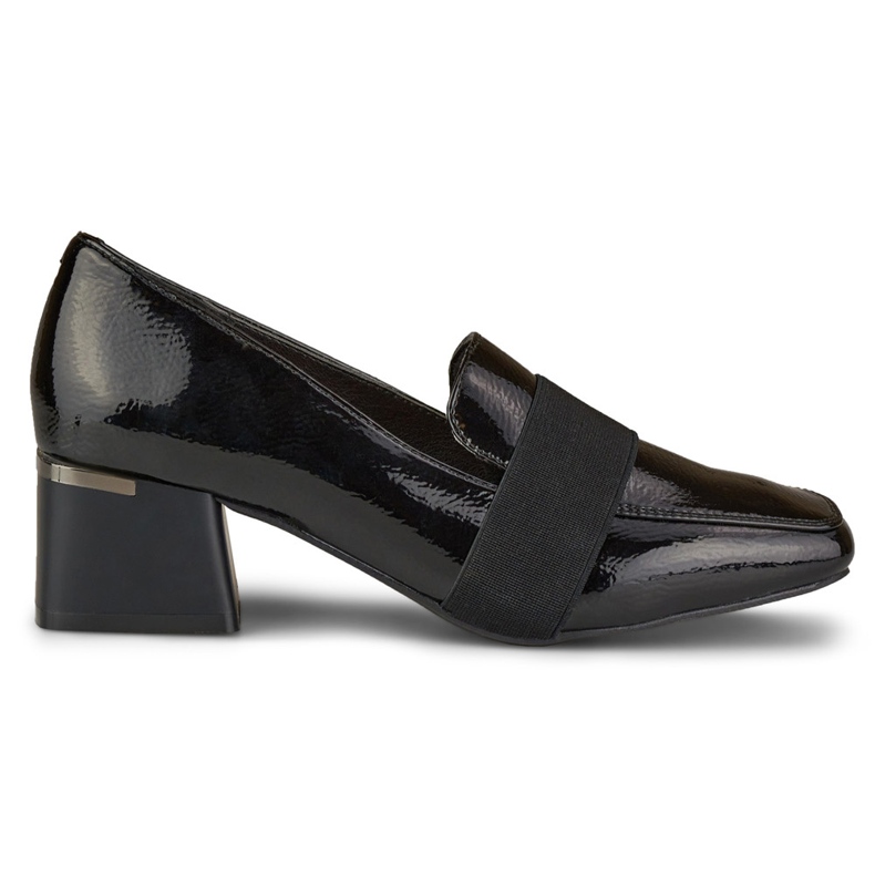 La.Fi Bombas de couro envernizado com salto baixo preto