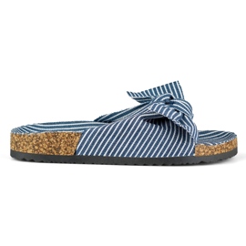 Sliders jeans femininos com laço azul