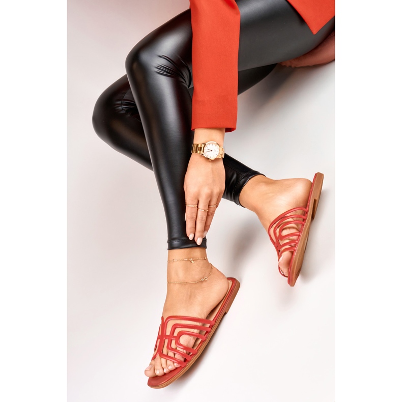 Chinelos rasos femininos elegantes vermelhos