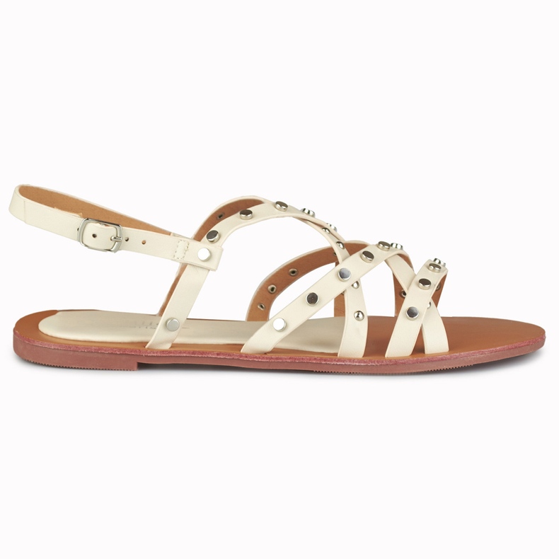 Sandálias de senhora bege com decorações metálicas