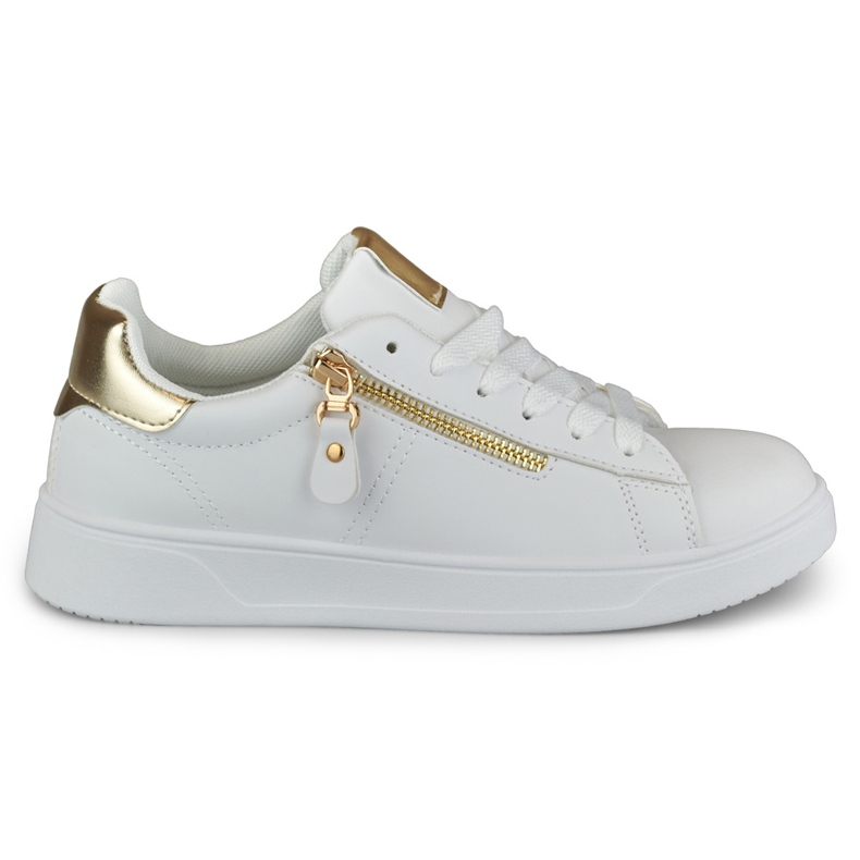 Sapatos esportivos femininos com zíper dourado branco