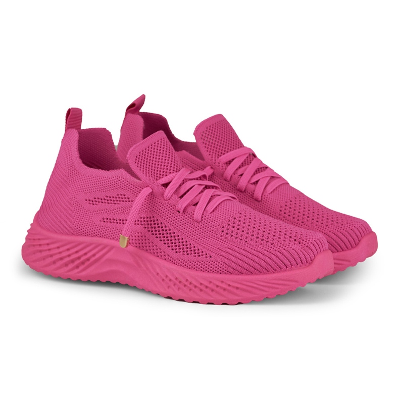 Sapatos desportivos femininos elásticos fúcsia rosa