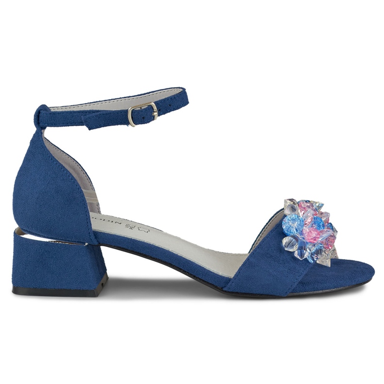 Sandália salto baixo com aplicações azul marinho