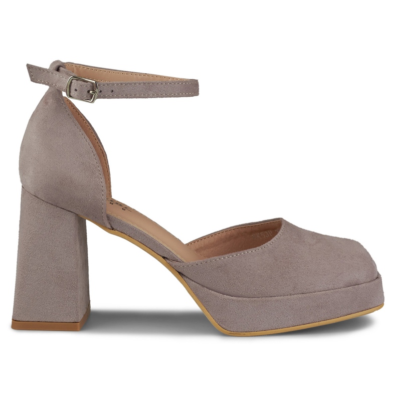 Bombas de salto largo presas no tornozelo cinza