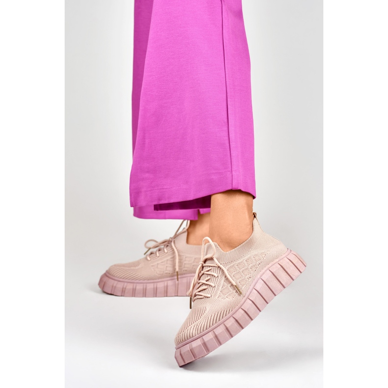 Sapatos desportivos femininos elásticos cor-de-rosa Sapatos desportivos femininos elásticos cor-de-rosa