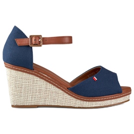 Sandálias de cunha de mulher azul marinho, Tomm