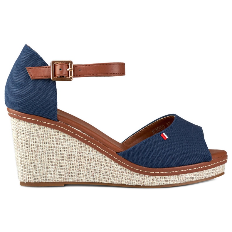 Sandálias de cunha de mulher azul marinho, Tomm