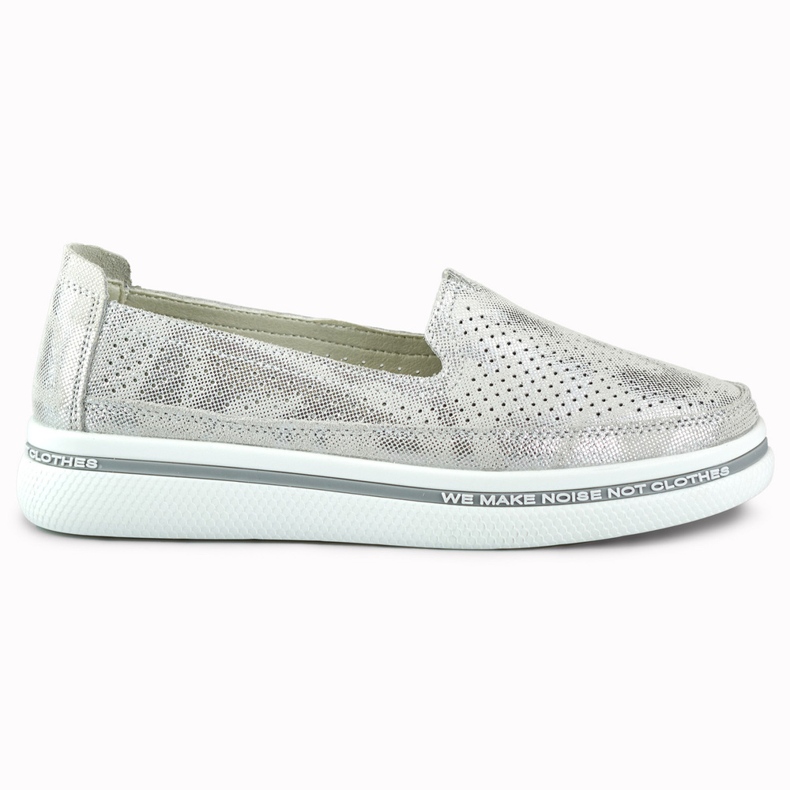 Sapatos femininos de couro vazados prata