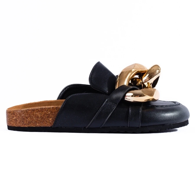 Slides pretos com uma grande corrente Shelovet