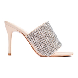 Elegantes sandálias de salto alto com zircões Shelovet bege Elegantes sandálias de salto alto com zircões Shelovet bege