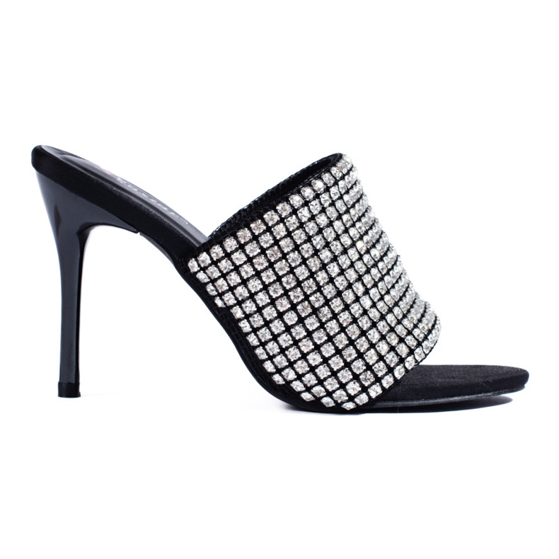 Elegantes sandálias de salto alto Shelovet pretas com zircões preto