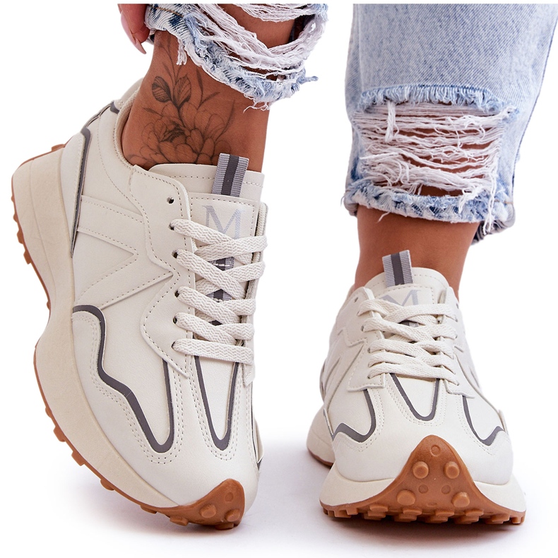 FJ1 Tênis esportivo feminino bege Faro branco