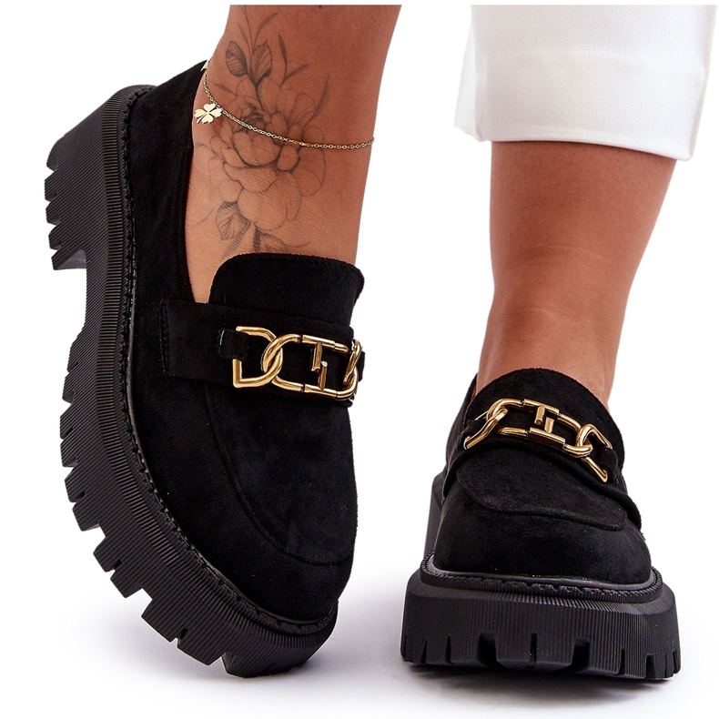 FB2 Mocassim feminino camurça plataforma preto Larey