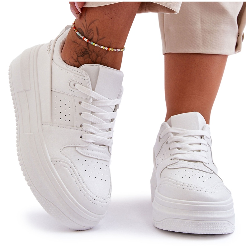 FJ1 Sapatos esportivos femininos de couro em plataforma maciça branco Belisso