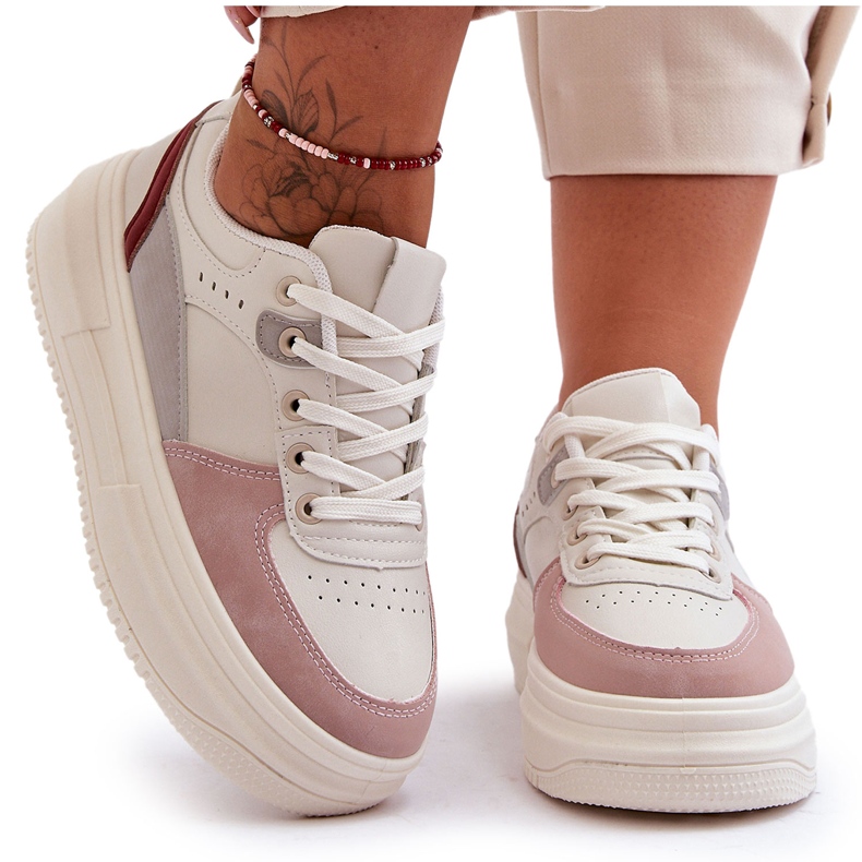 FJ1 Sapatos esportivos femininos em plataforma maciça Gemma branco e rosa