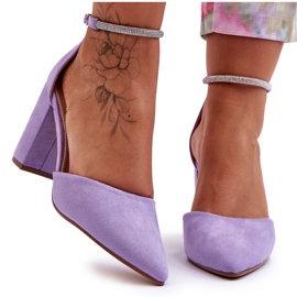 Sapatos de camurça com diamante roxo de zircônia cúbica