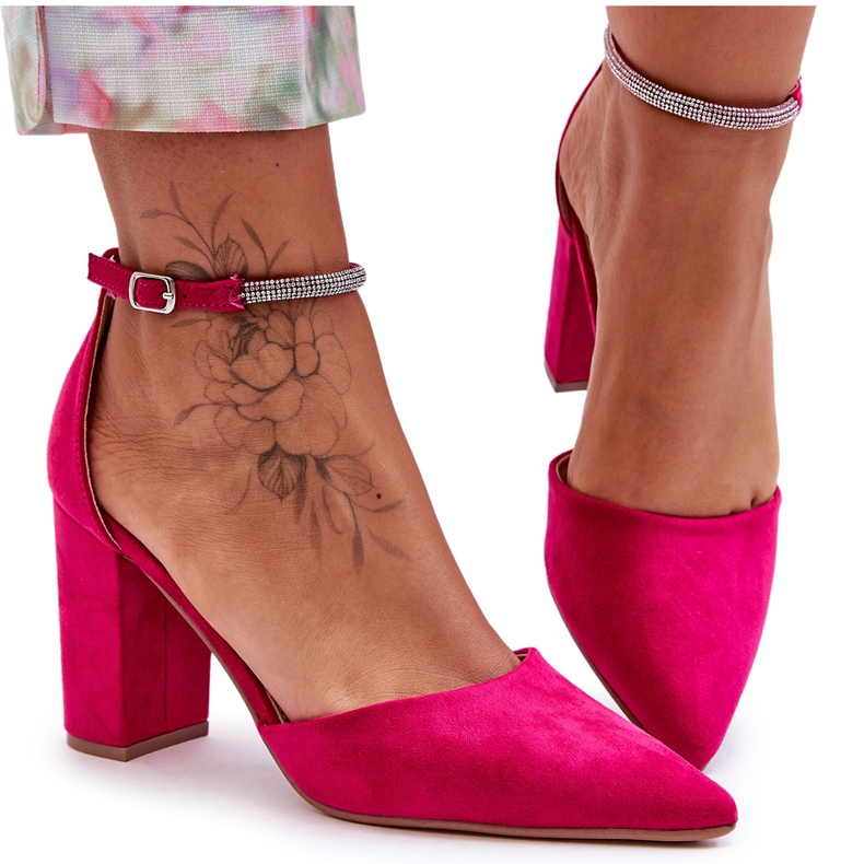 Sapatos de camurça com zircônia fúcsia diamante rosa